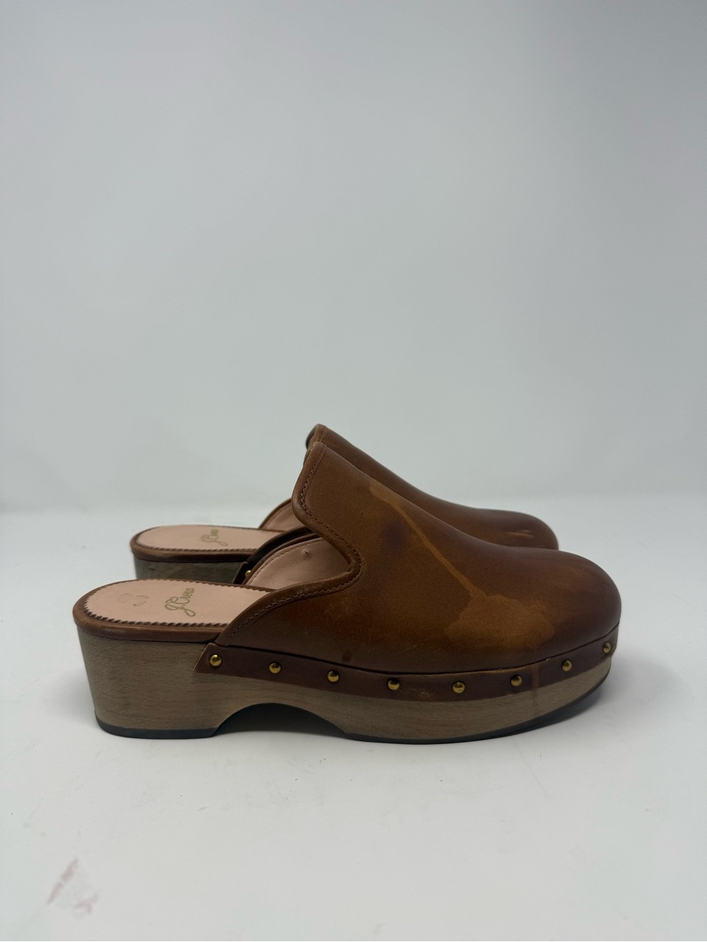 J Crew Brown Cognac Leather Clogs Size 6 - Picture 2 of 8